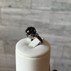Handmade Topaz Black Dark Grey Ring Size 4.5